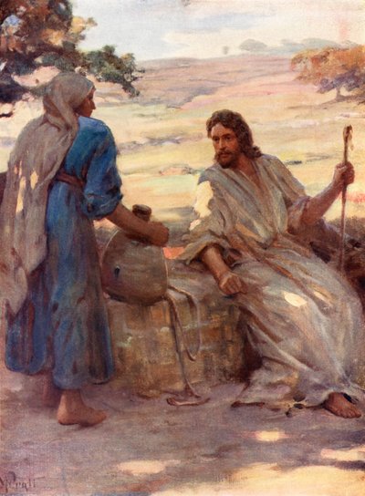 A mulher junto ao poço de Samaria, João iv, 6, 7 (litografia a cores) de William Pratt
