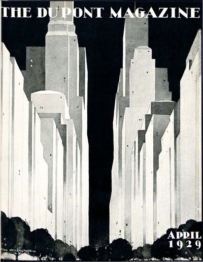 Arranha-céus, capa da revista DuPont, abril de 1929 de William R. Jr. Hollingsworth