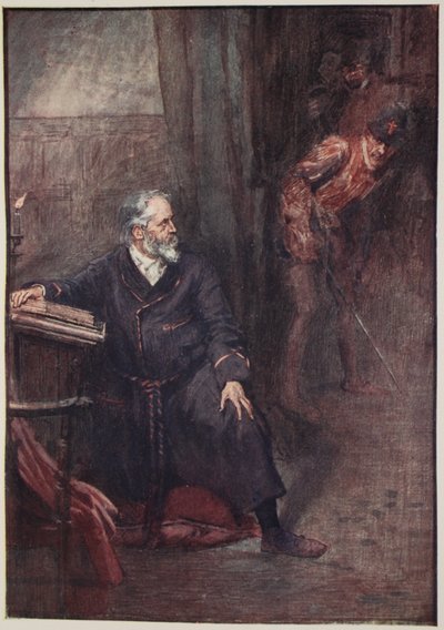 Almirante Coligny foi um dos primeiros a perecer, ilustração de "A história da França contada para meninos e meninas" por Mary Macgregor, 1920 de William Rainey