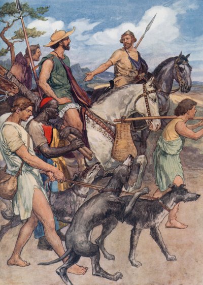 Pelopidas partindo para Tebas (cor litho) de William Rainey