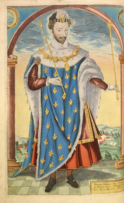 Henrique III da França, da nHonor Military, e Civill, William Segar, pub. Robert Barker, Londres, 1602 (gravura colorida à mão) de William Rogers
