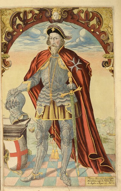 Sir Thomas Docwra, da nHonor Military, e Civill, William Segar, pub. Robert Barker, Londres, 1602 (gravura colorida à mão) de William Rogers