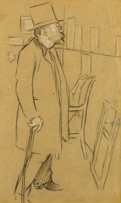 The Connoisseur - Possivelmente um retrato de Mons. Julien, c.1890 (carvão vegetal e giz branco sobre papel) de William Rothenstein