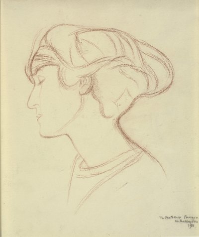 Cabeça de mulher (Parthenia Passano?) de perfil à esquerda de William Rothenstein