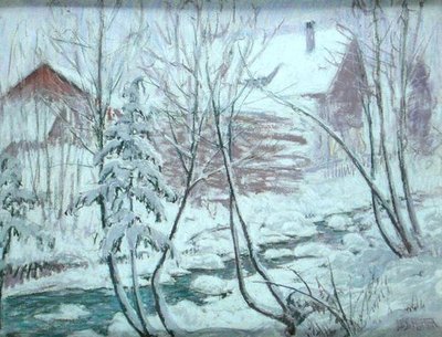Chalés na neve (pastel a bordo) de William Samuel Horton