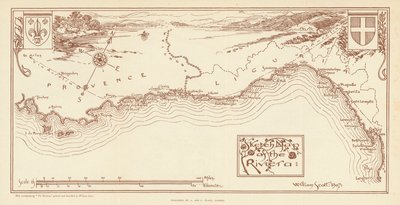 Esboço do mapa da Riviera (litografia a cores) de William Scott