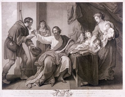 Alfredo, o Grande, dividindo seu pão com o peregrino, 1782 de William Sharpe