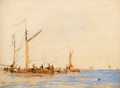 River Scene [ou On the Scheldt at Antwerp], c.1836 (aquarela) de William Simson