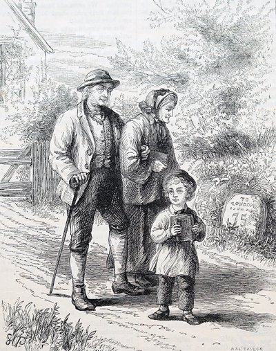 Um casal de idosos e o seu neto. Por William Small (1843-1929), um ilustrador inglês. 1880 (gravura) de William Small
