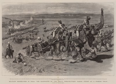 Manobras Militares na Índia, os Elefantes da Pesada Bateria de Campo, Assustando um Trem que Passa de William Small