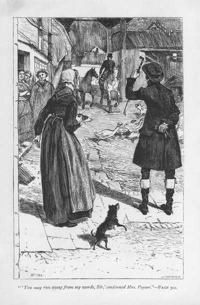 Sra. Poyser, esposa do tio agricultor de Hetty Sorrel, Martin Poyser, com o Escudeiro Donnithorne, cujo filho Arthur seduziu Hetty. A Sra. Poyser é possivelmente a personagem cômica de maior sucesso de George Eliot. Adam Bede, de George Eliot, publicado pe de William Small