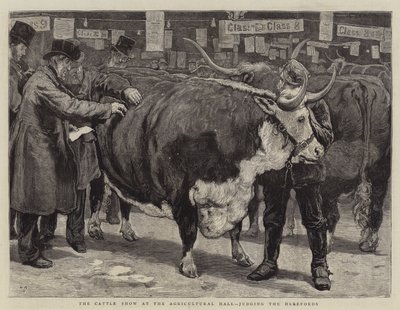 A mostra de gado no salão agrícola, julgando os Herefords de William Small
