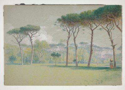 Castel Fusano: Paisagem - vasto gramado e árvores de William Stanley Haseltine