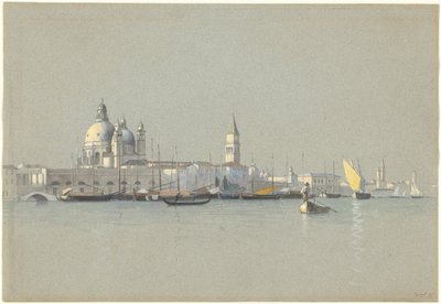 Vista através do Canal Giudecca em direção à Salute e ao Campanile de San Marco de William Stanley Haseltine