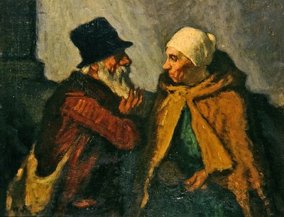 Velho casal a conversar (óleo no painel) de William Strang