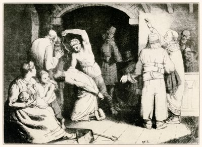 A flagelação dos fiéis dos peregrinos progride deste mundo para o que está por vir John Bunyan (1628-1688) Ilustração de William Strang (1859-1921) Fiel é torturado depois de sua tria de William Strang