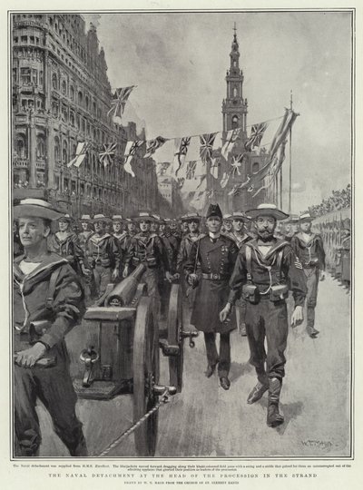 O destacamento naval na cabeça da procissão na vertente de William T. Maud