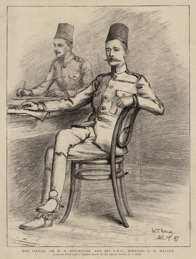 O Sirdar, Sir H H H Kitchener, e seu ADC, Bimbashi J K Watson (litho) de William T. Maud