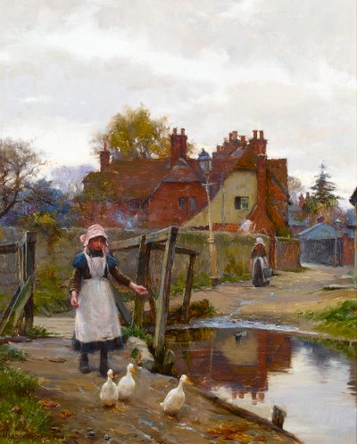 Dirigindo para casa os patos pela ponte velha, Abingdon de William Teulon Blandford Fletcher