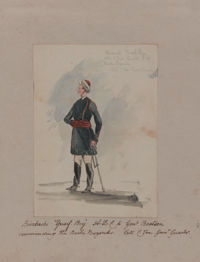 Bimbashi Yusuf Bey A.D.C. para Genl. Beatson comandando os Bashi Bazouks. Fox C. Late C. Grenr Guardas (aguarela) de William Thomas Markham