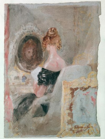 Interior em Petwoath House: mulher na frente do espelho de Joseph Mallord William Turner