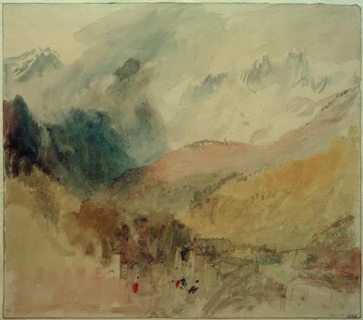 Mont-Blanc e le Chetif olhando para Pre-Saint Didier no Val d&39;Aosta de Joseph Mallord William Turner