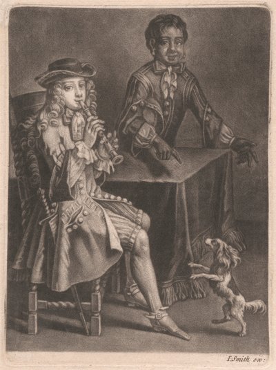 Dois Homens Jovens, Um a Tocar um Gravador, o Outro a Apontar para um Cão Dançarino de William Vincent