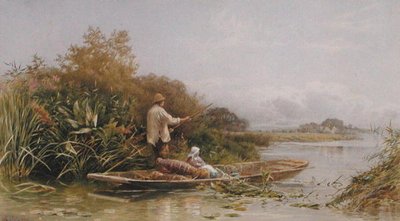 Caçadores de enguias no Tamisa, c.1870 (aguarela sobre papel) de William W. Gosling