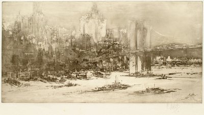 Ponte de Brooklyn, Nova Iorque (gravura grande) de William Walcot