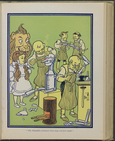 "O latoeiro trabalhou durante três dias e quatro noites", ilustração de "O maravilhoso Feiticeiro de Oz" de Lyman Frank Baum de William Wallace Denslow