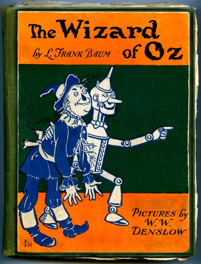 The Wizard of Oz - O Feiticeiro de Oz: capa de uma edição antiga (entre 1905 e 1920) ilustrada por Denslow, William Wallace (1856-1915) do livro de Frank Baum (1856-1919) - o espantalho e o lenhador em lata - coleção particular - de William Wallace Denslow
