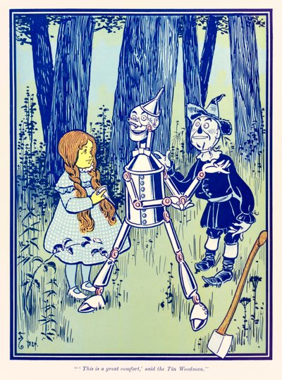 Isso é um grande conforto disse o Lenhador de Lata. do maravilhoso mágico de Oz de L. Frank Baum de William Wallace Denslow