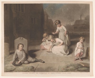 As crianças lêem a inscrição na lápide de sua mãe Crianças lendo a inscrição, na lápide de suas mães (título no objeto) Grupos de Crianças de William Ward