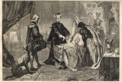 Rainha Mary deixando o Castelo de Stirling - Marie Stuart (Marie I da Escócia) em frente ao berço de seu filho (Jacques Stuart, Jacques VI e eu de William Ward