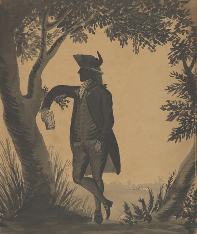 Jovem encostado a uma árvore com um livro, ca. 1780-89. de William Wellings