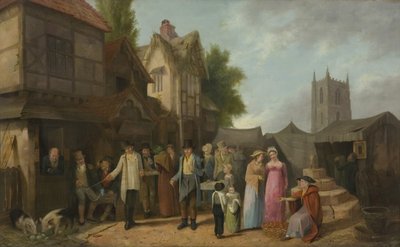 Cena do lado de fora de uma pousada, talvez em Long Ashton, Bristol, c.1824 (óleo no painel) de William West