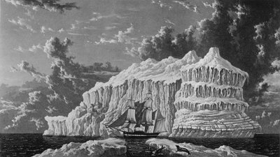 Iceberg na Baía de Baffin, em julho de 1819, de "Journal of a Voyage for the Discovery of North West Passage from the Atlantic to the Pacific", realizado nos anos 1819-20 ", por William Edward Parry, publicado de William Westall