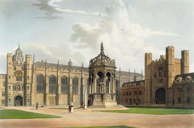 O Tribunal do Trinity College, Cambridge, de "A História de Cambridge", gravado por J. Bluck (fl.1791-1831), pub. por R. Ackermann, 1815 (cor aquatint) de William Westall