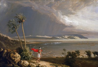 Vista da Baía de Malay, na ilha de Pobassoo (Austrália), em fevereiro de 1803. Óleo sobre tela, início do século XIX, de William Westall (1781-1850). de William Westall