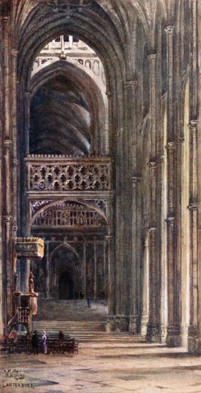 Canterbury, Interior da Nave (cor litho) de William Wiehe Collins