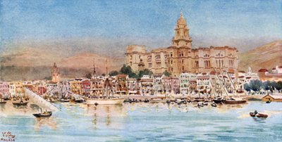 Málaga, vista do porto (cor litho) de William Wiehe Collins