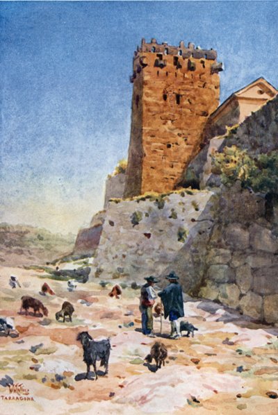 Tarragona, a Torre do Arcebispo (cor litho) de William Wiehe Collins