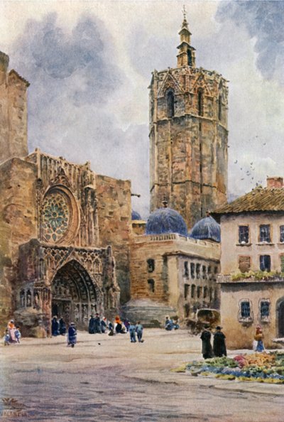 Valência, Porta da Catedral (lito a cores) de William Wiehe Collins