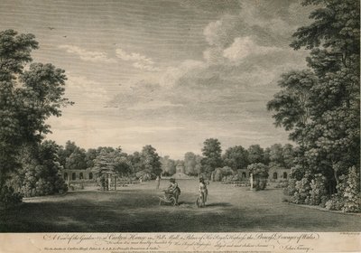 Uma vista do jardim em Carlton House em Pall Mall, um palácio de sua Alteza Real a Princesa Viúva de Gales de William Woollett
