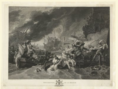 A Batalha Naval do Cabo La Hogue, 1692 A Batalha em La Hogue (título no objeto) de William Woollett