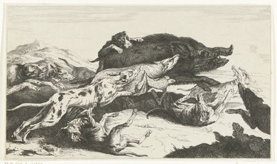 Os cães estão perseguindo um javali de William Young Ottley