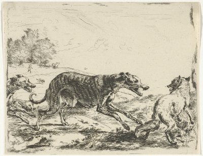 Raposa e três cães de William Young Ottley