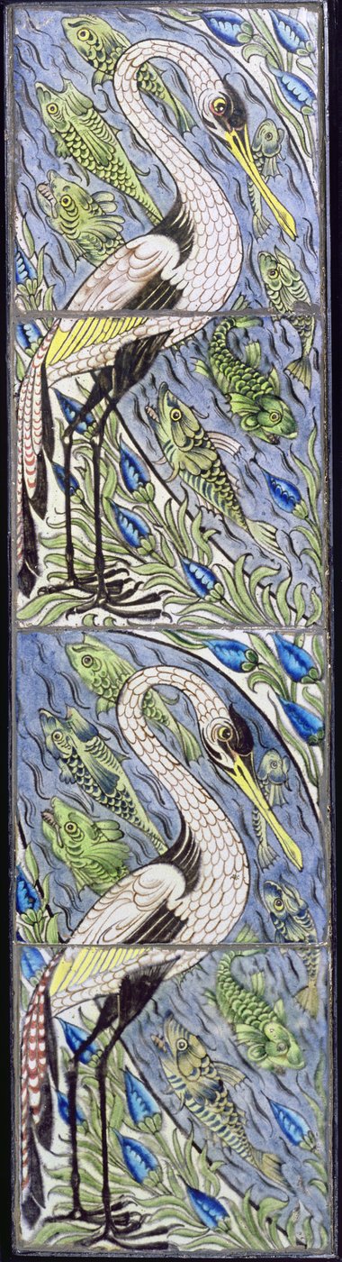 Quatro azulejos representando aves de pesca (cerâmica) de William de Morgan