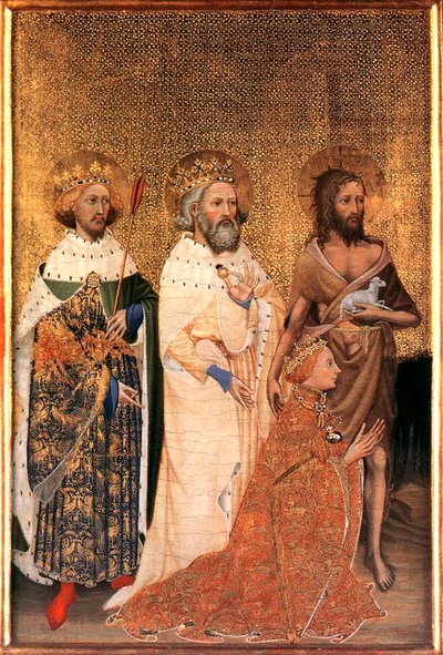 Ricardo II da Inglaterra com seus santos padroeiros, entre 1395 e 1399. de Wilton Master