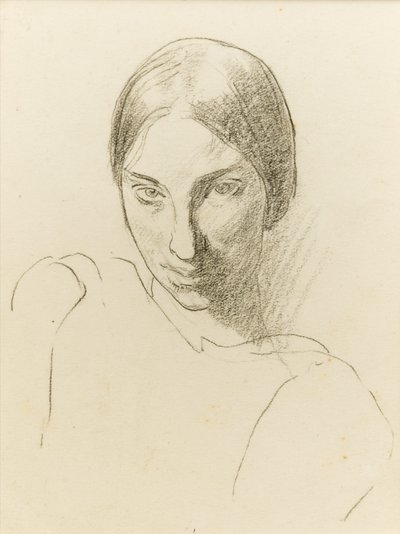 Auto-retrato, c.1923 (giz preto sobre papel) de Winifred Knights